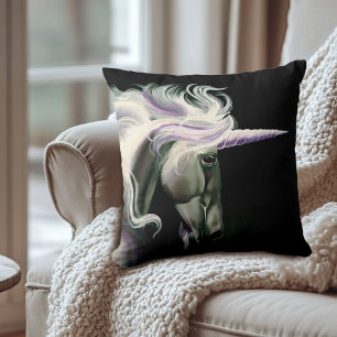 Eleganta Vita Svarta Enhörningar Lila Blå Kudde