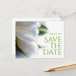 Eleganta vita tulpaner Save the Date Meddelande Vykort