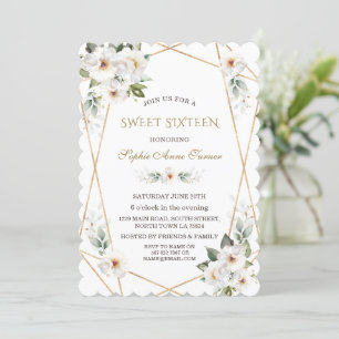 Eleganta vita vildrosor Guld Sweet Sixteen Inbjudningar