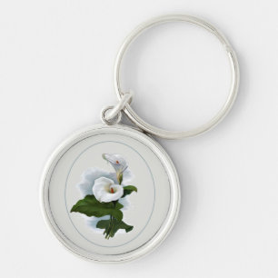 Eleganta vitCallaliljar Rund Silverfärgad Nyckelring