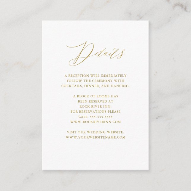 Eleganta vitguldmanus bröllopsdetaljer tilläggskort (Framsida)