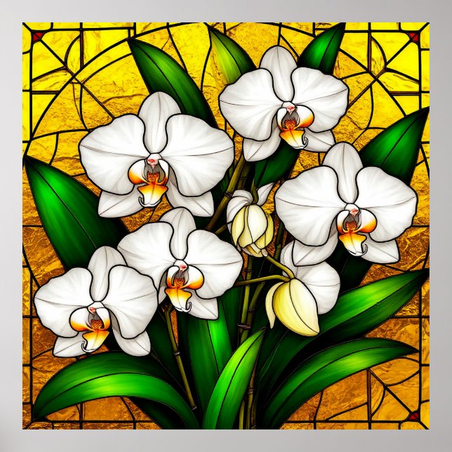 Eleganta vitra orkidéer i glasmålning poster (Framsidan)