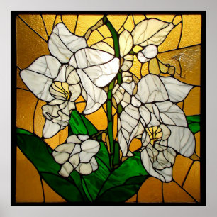 Eleganta vitra orkidéer i glasmosaik poster