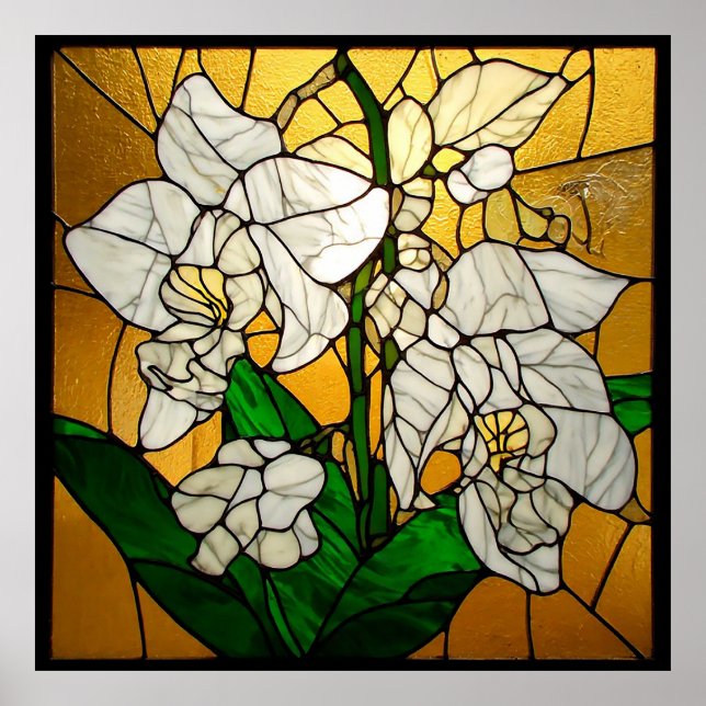 Eleganta vitra orkidéer i glasmosaik poster (Framsidan)