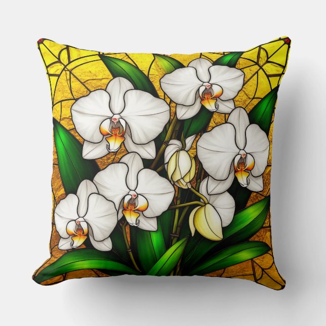 Eleganta vitra orkidéer i vit färg kudde (Framsida)
