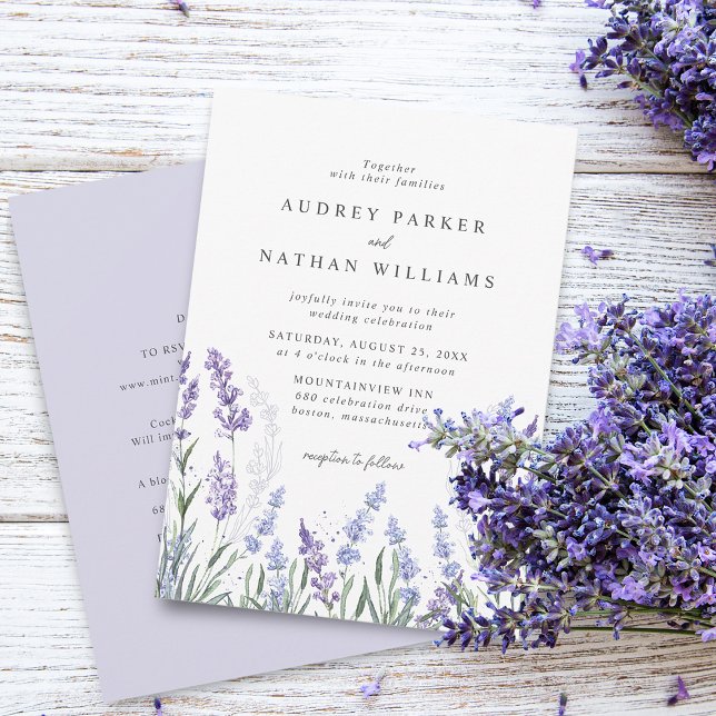 Eleganta Watercolor Lavendelfält Detaljer Bröllop Inbjudningar (Elegant Watercolor Lavender Field Details Wedding Invitation)
