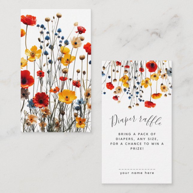 Eleganta Wildflowers Baby Shower Blöja Lotteri Tilläggskort (Fram/baksida)