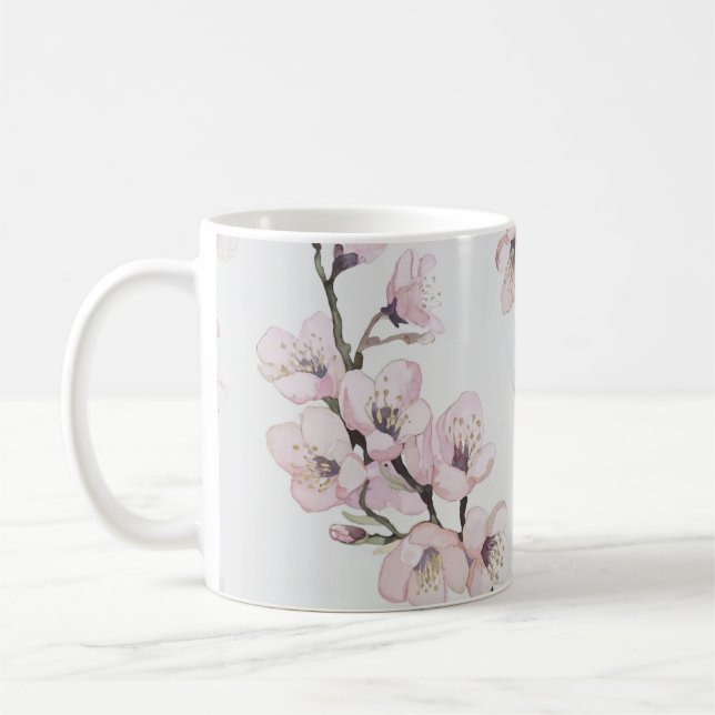 Elegante Aquarell-Kirschblüten Kaffemugg (Vänster)