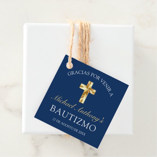 Elegante Bautismo de Bebé Azul Marino Dorado Gåvor Etiketter (På plats)