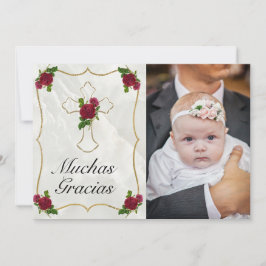 Elegante Bautismo de Bebé de Oro Rosa Rojo Gracias Tack Kort