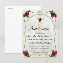 Elegante Bautismo de Bebé de Oro Rosa Rojo