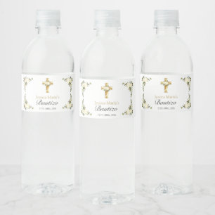 Elegante Bautizo Blommigt Blanco Vattenflaska Etikett