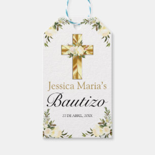 Elegante Bautizo de Bebe Blommigt Blanco Presentetikett