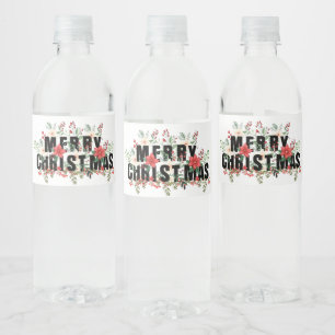 Elegante Black Typography God jul Vattenflaskor Etikett