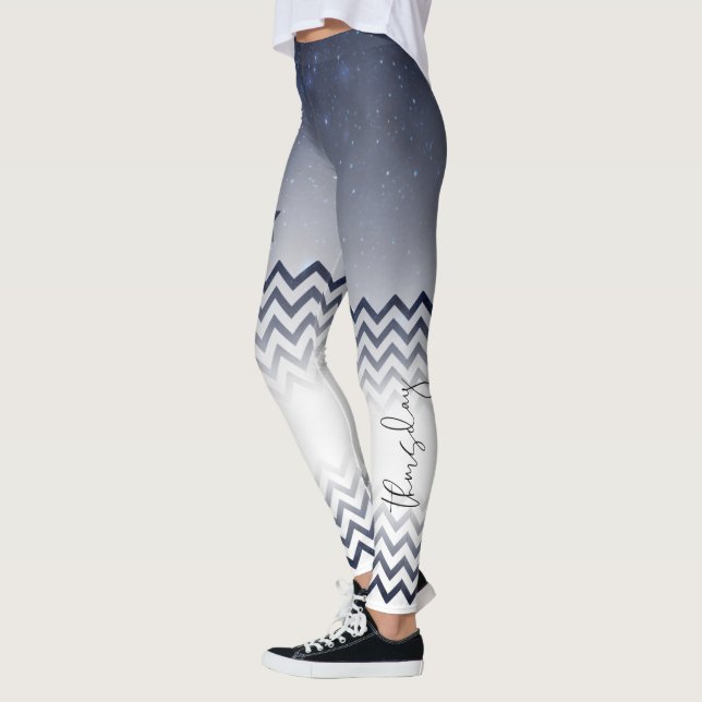 elegante blanco y azul con zigzag leggings (Vänster)