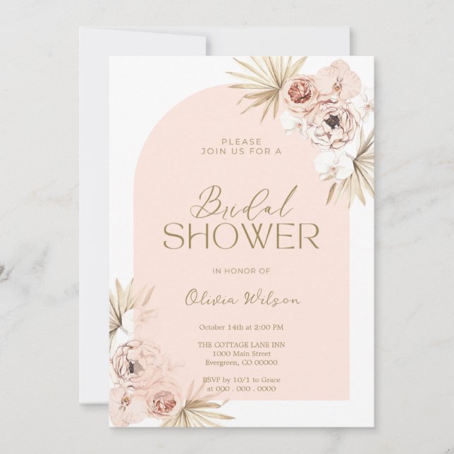 Elegante bridal  shower con flores de Boho Inbjudningar (Framsida)