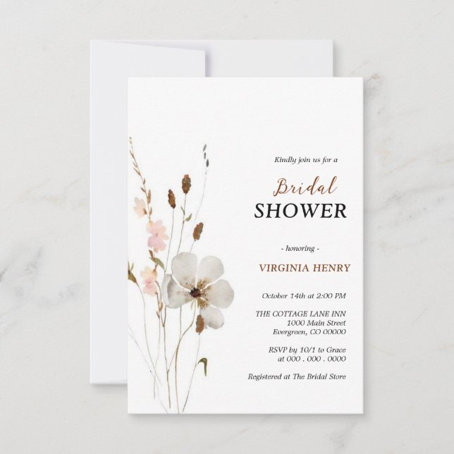 Elegante ducha de novias con flores de Boho Inbjudningar (Framsida)