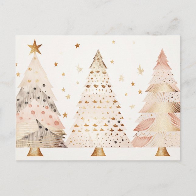 Elegante goldene und pinke Weihnachtsbäume Vykort (Framsida)