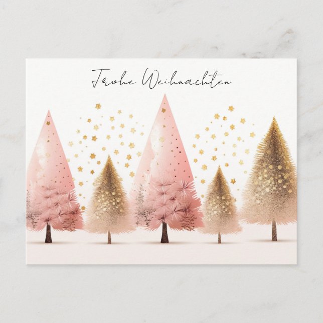Elegante goldene und pinke Weihnachtsbäume Vykort (Framsida)