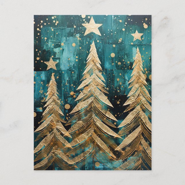 Elegante goldene Weihnachtsbäume  Vykort (Framsida)