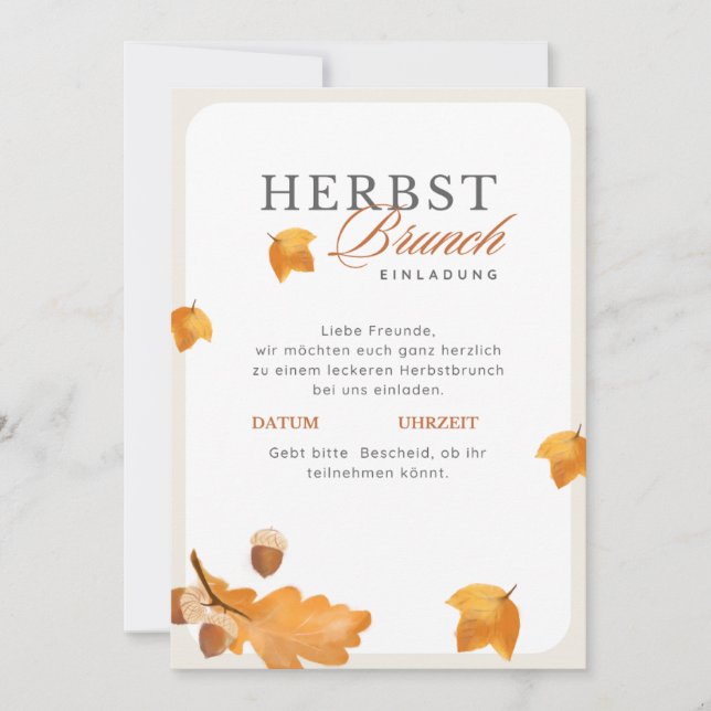 Elegante Herbst Brunch Einladung  Creme & Orange  Inbjudningar (Framsida)