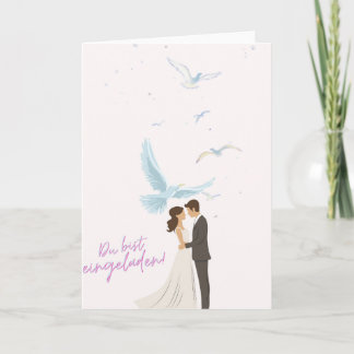 Elegante Hochzeitseinladung mit Brautpaar & Tauben Kort