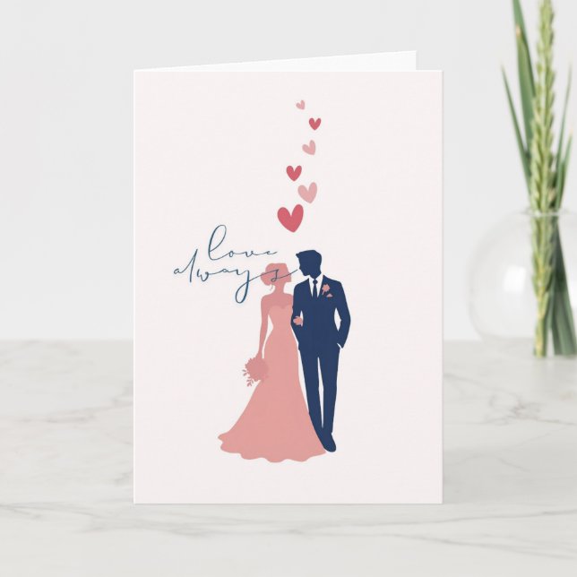 Elegante Hochzeitskarte mit Brautpaar & Herzen | L Kort (Framsida)