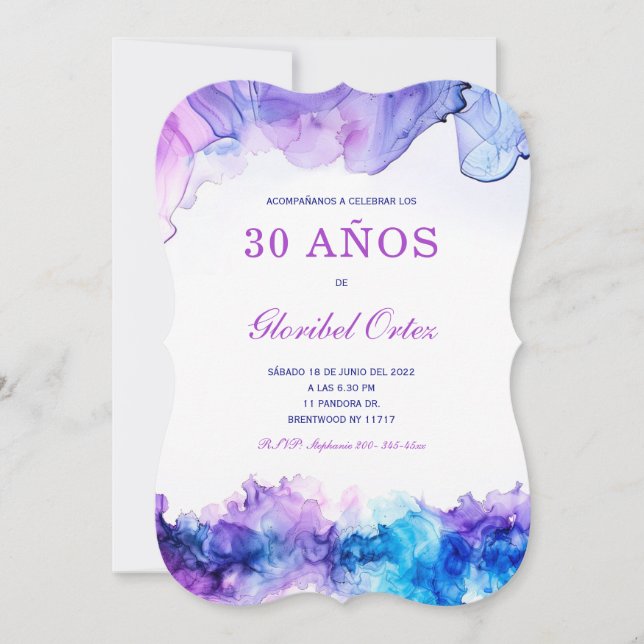 Elegante Invación de 30º Cumpleaños con Acuarela Inbjudningar (Framsida)