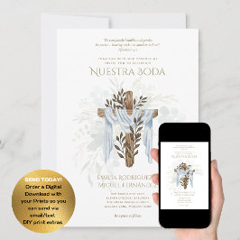 Elegante Invación De Boda Católica Bilingüe Inbjudningar