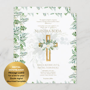Elegante Invación De Boda Católica Bilingüe Inv Inbjudningar
