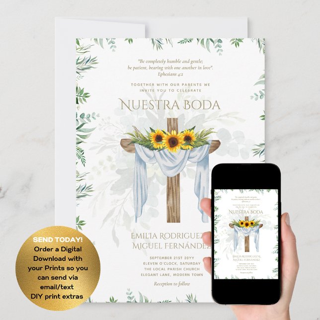 Elegante Invación De Boda Católica Bilingüe Inv Inbjudningar (Skapare uppladdad)