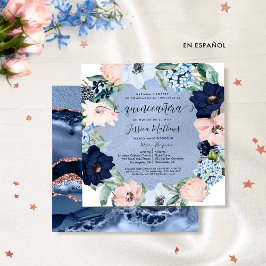 Elegante invitación de Quinceañera Azul y Rosa Inbjudningar