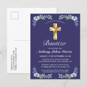 Elegante Lavanda Cruz De Oro Bautizo Bebé Inbjudan Vykort