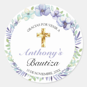 Elegante Lavanda Cruz De Oro Bautizo Bebé Runt Klistermärke