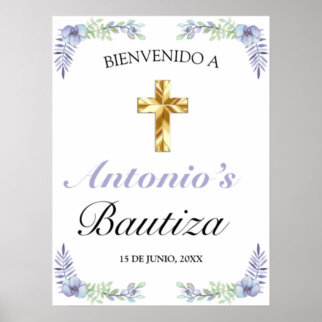 Elegante Lavanda Cruz De Oro Bautizo Bienvenido Poster (Framsidan)