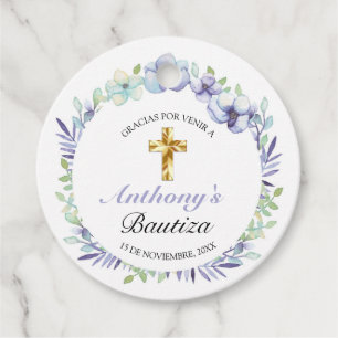 Elegante Lavanda Cruz De Oro Bautizo Gåvor Etiketter