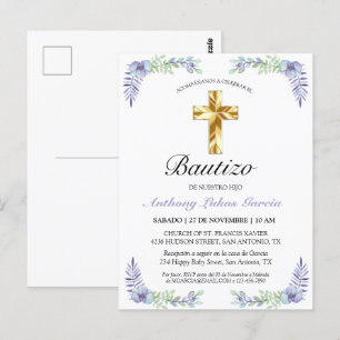 Elegante Lavanda Cruz De Oro Bautizo Invación Vykort