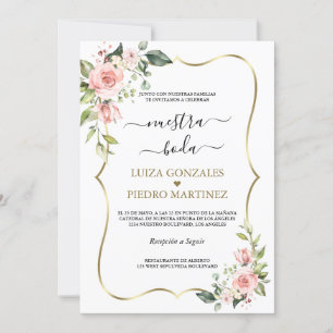 Elegante Nuestra Boda Caligrafía Con Flores Inbjudningar