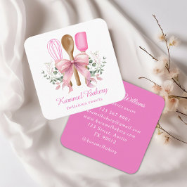 Elegante panadería con utensilios de arco rosado fyrkantigt visitkort