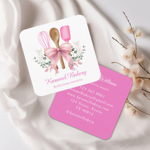 Elegante panadería con utensilios de arco rosado fyrkantigt visitkort