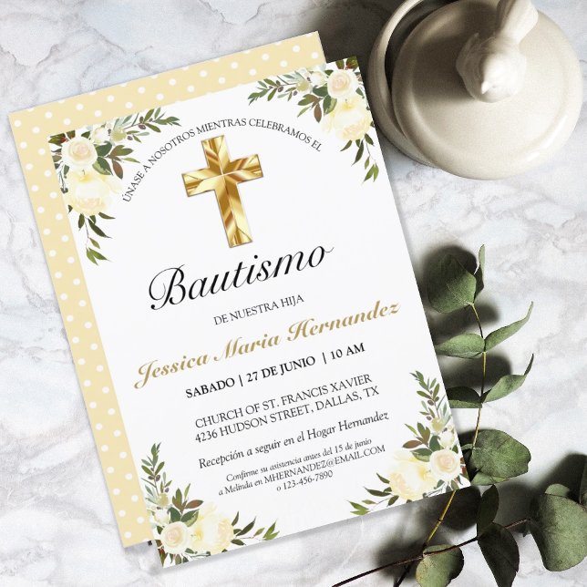 Elegante Pastel Bautizo Amarillo Bebé Inbjudningar (Skapare uppladdad)