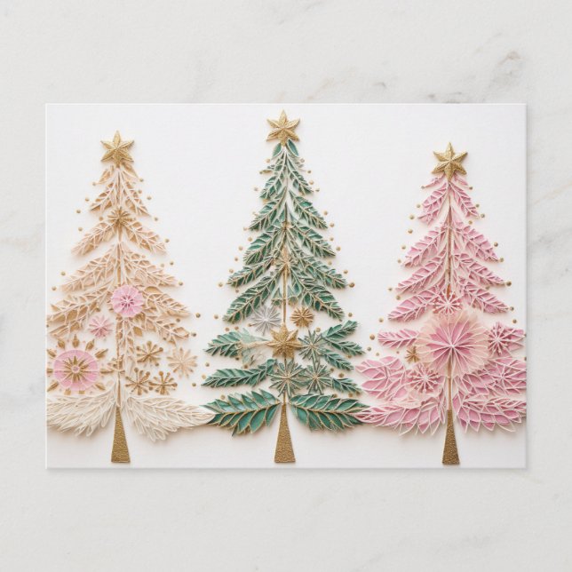 Elegante pink und grüne Weihnachtsbäume Vykort (Framsida)