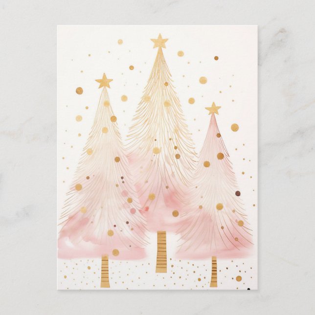 Elegante pinke und goldene Weihnachtsbäume  Vykort (Framsida)