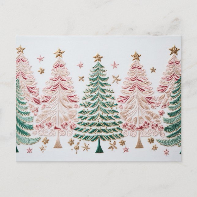 Elegante pinke und grüne Weihnachtsbäume Vykort (Framsida)