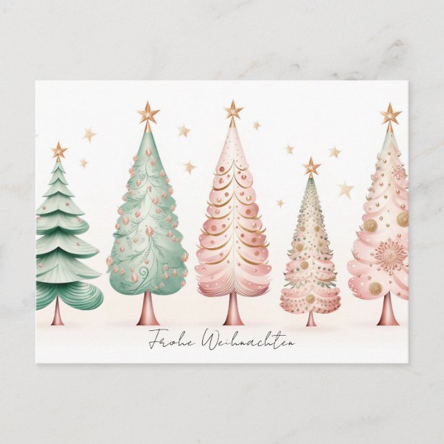 Elegante pinke und grüne Weihnachtsbäume Vykort (Framsida)