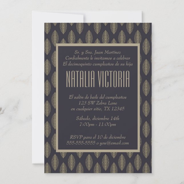 Elegante Quinceanera Invitaciones Inbjudningar (Baksida)