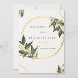 Elegante Save the Date Karte – Gold & Grün Inbjudningar