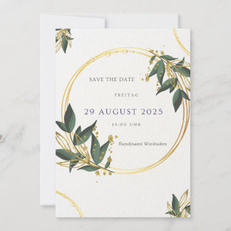 Elegante Save the Date Karte – Gold & Grün Inbjudningar