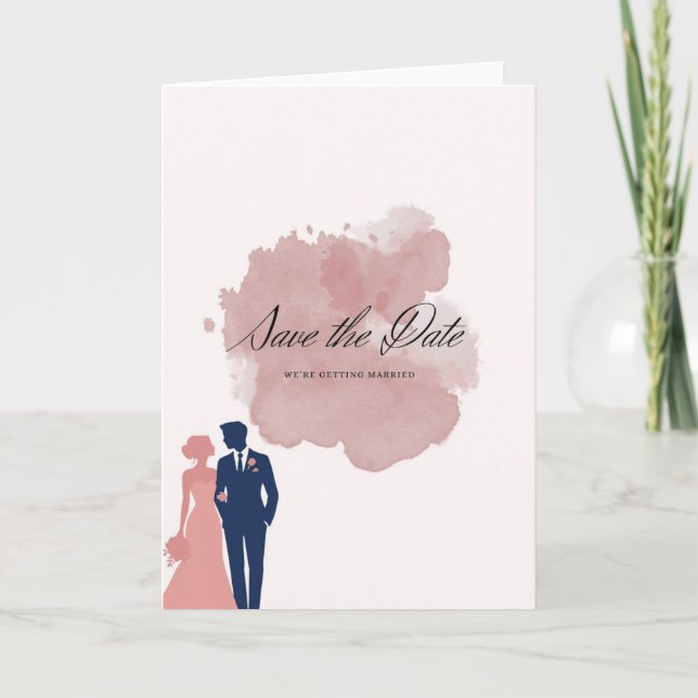 Elegante Save the Date Karte im Aquarell-Stil mit  Kort (Framsida)