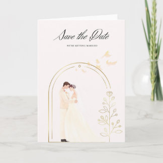 Elegante Save the Date Karte im Goldbogen mit Brau Kort